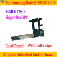 100% Tested For Samsung Galaxy Note 8 N950F N950FD Original Unlocked Motherboard 64GB/28GB Europe Version With Full Chips MB