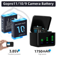 For Gopro Hero 11/10/9 Camera Battery 1750mAh For GoPro Hero 9 10 11 Gopro Hero Battery WIth 3 Slots Battery Storage Charger Box