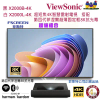 ViewSonic 優派X2000-4K系列 超短焦智慧雷射電視投影機搭配菲涅爾100吋超薄固定框8K抗光幕頂規超值組合/含安裝-X2000B-4K 黑色