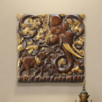 異麗家居泰國柚木雕花板壁飾玄關掛件鏤空雕花板樣板房裝飾木掛畫