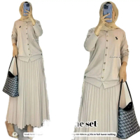 stevia set knit Dress wanita muslimah Gamis baju midi muslim gaun lebaran oneset hijab satu set sete
