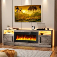 Fireplace TV Stand Entertainment Center with 36" Fireplace, 70" Wooden TV Stand for TVs Up to 80",Media TV Console with High