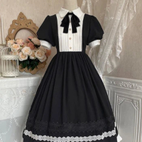 Japan Style Lolita Maid Costume Detachable Apron Doll Collar Girly Bubble Short Sleeve Dress Ruffles Maid Outfit Cosplay