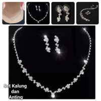 SET KALUNG + GELANG BERKILAU MUTIARA SET ANTING GANTUNG PESTA KALUNG PENGANTIN KOREAN STYLE PREMIUM