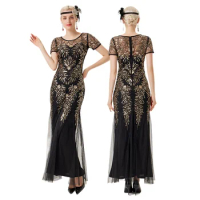 1920s Flapper Sequin Dress Retro Great Gatsby Cocktail Party Sexy Evening Elegant Fishtail Wedding Banquet Slim Fit Long Dress