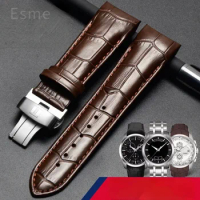 For Tissot 1853 Couturier Arc Interface Watchband Butterfly Clasp Male Cowhide Leather Watch Strap T035407 T035410 T035617 627