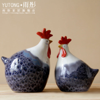 大號陶瓷陶瓷雞擺件陶瓷雞歐式彩繪斑斕對雞窯變陶瓷雞擺件陶瓷雞