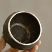 泥巴人 蓮花杯鎏金柴燒茶杯窯變品杯陶瓷粗陶主人杯單杯復古茶具