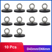10Pcs Search Magnet Super Strong Neodymium Magnet D66/D88mm Rubber Coated Lifting Ring Magnetic Power Salvage Magnetic Hook