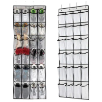 24 Mesh Pockets Shoes Storage Bag Wall-mounted Behind Door Closet Shoe Hanging Rack Organizer Space Saver Sundries Pouch Items