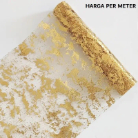 Table runner metallic foil thin mesh party christmas decor taplak meja - gold
