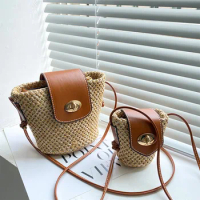 Mini woven crossbody women's bag 2022 new niche design lipstick bag waist bag straw woven zero wallet beach bag