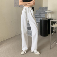白色直筒褲拖地闊腿褲寬松牛仔褲女秋季2021年新款韓版高腰長褲潮