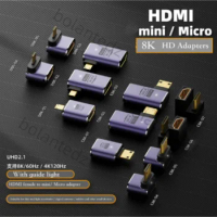 90 Degree Angled UHD Extension Converter Adapter Mini /Micro HDMI Male to HDMI 2.1 Female Support 8K 60hz HDTV