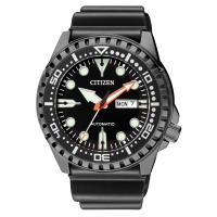 【CITIZEN 星辰】機械男錶 合成橡膠錶帶 黑色表面 防水100米 日期/星期顯示(NH8385-11E)