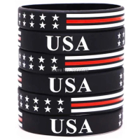 300pcs Thin Red Line American Flag Silicone Wristband Bracelet Free Shipping By DHL