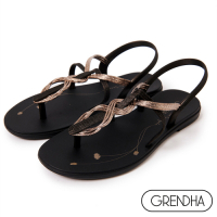 Grendha 克拉底鎏金平底涼鞋-黑色/銅金