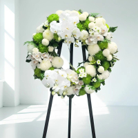 白事花圈 (玫瑰、桔梗、乒乓菊、西施菊、大波菊、蝴蝶蘭及其他襯花) [FW035] 喪禮 殯儀 告別式 追思會