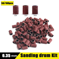 100/50pc Sanding Cap Bands For Electric Manicure Machine 180/120/80 Grit Sanding Drum Kit Nail Grinding Bit Tool Set