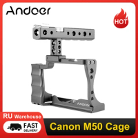 Andoer Camera Cage + Top Handle Kit Aluminum Alloy with Cold Shoe Mount Compatible with Canon EOS M50 DSLR Camera