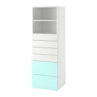 SMÅSTAD/PLATSA 書櫃, 白色 淺土耳其藍/附6個抽屜, 60x57x181 公分