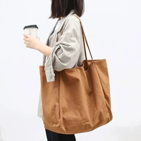 Korean version of simple large-capacity shopping bag ins Sensi literary canvas shoulder bag leisure retro solid color handbag