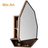 Bathroom Mirror Cabinet Black Walnut Pewter Solid Wood Dressing Mirror Geometric Design Modern Nordic