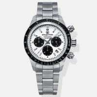 【elegantsis 愛樂時】Smart casual 休閒時尚防水200米三眼碼表計時鋼帶腕錶-白41mm(ELJT41QS-VW02MA)