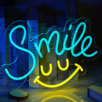 Smile Neon Sign Led Neon Light Wall Decor Smiley Face Light Up Signs USB Neon Signs for Kids Room Wedding Party Neon