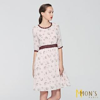 【MON’S】印花蕾絲雪紡洋裝