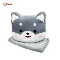 Balmut Bantal Selimut Karakter Kepala Husky Warna Abu Abu Cocok Untuk Traveling  Bahan Halus Non Ale