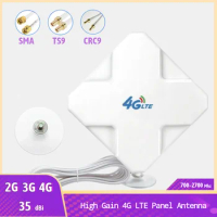 High Gain 35dBi 4G LTE Antenna In/Outdoor 700-2700MHz Panel Antenna SMA Male TS9 CRS9 2M Cables RG174 Cell Phone Signal Booster
