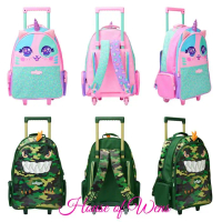 DISKON!! SMIGGLE BEST BUDZ TROLLEY BACKPACK WITH LIGHT UP WHEEL ORIGINAL - Green Dino