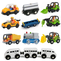 Wooden Train Set Accessories Toy Cars Wooden Track Toy Car Compatible with All Major Brands Gift for Toddlers and Kids