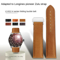 Suitable for Longines Pioneer Zulu Duo Time Zone Watch Strap L3.812.4 Series Folding Buckle Retro Cow Belt Accessories 22mm