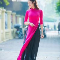Vietnam aodai dress cheongsam solid color cultivate morality dress cheongsam Vietnam traditional costumes