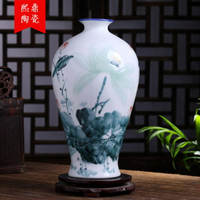 現代新中式純手繪荷花陶瓷花瓶冬瓜瓶樣板間家居飾品裝飾瓷瓶擺件