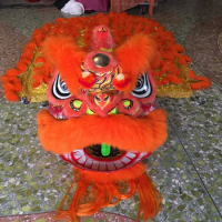 Orange Lion Dance Chinese Traditional Folk Dance Show Lion Dance Performance Bamboo Head Australian Wool Lion Dance