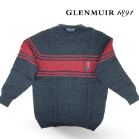 【Glenmuir】灰底中紅條羊毛衣(針織衫 毛衣 長袖毛衣 線衫)