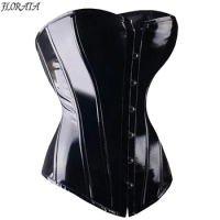 Sexy Black PVC Overbust Corset Steampunk Basque Lingerie Top - Goth Rock Corset Sexy Leather Waist Trainer Corset for women
