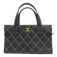 CHANEL 香奈兒 黑色 菱格紋皮革 手提包 無卡 【二手名牌BRAND OFF】