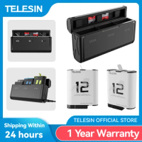 TELESIN Endurence Battery For GoPro Hero 12 11 10 9 1750 mAh Battery 3 Slots TF Card Battery Storage Charger Box For Gopro 12