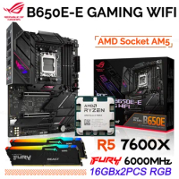 AM5 Motherboard Combo 7600X Asus ROG STRIX B650E-E GAMING WIFI AMD B650 Mainboard DDR5 Ryzen Kit R5 7600X CPU Fury DDR5 32GB RAM