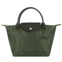 Longchamp LE PLIAGE 綠色再生尼龍刺繡短把水餃包(小)