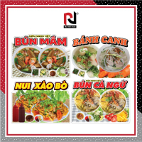 Sticker Nui xào bò, Bánh Canh, Bún cá ngừ, Bún mắm, Bún sứa decal chống nước, decal trang trí quán -
