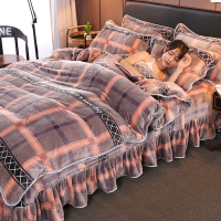 冬季珊瑚絨床上用品四件套床裙加厚雙面牛奶絨法萊法蘭絨被套床單