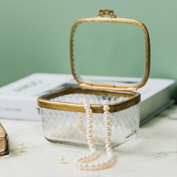奢華黃銅玻璃首飾盒歐式復古化妝品收納盒梳妝臺桌面擺件玄關裝飾