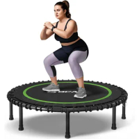 48" Fitness Trampoline with Durable Bungees, Foldable Mini Trampoline, Stable &amp; Quiet Exercise Rebounder for Kids/Adults