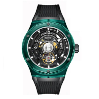 BONEST GATTI Men Automatic Watch 45mm Mechanical Wristwatch Crystal Case Sapphire Luminous Fluororubber Strap Skeleton Dial
