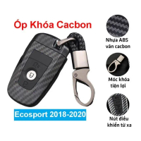 Ốp vỏ bọc chìa khóa xe Ecosport 2018-2019-2020 sợi nhựa cacbon kèm móc treo Inox